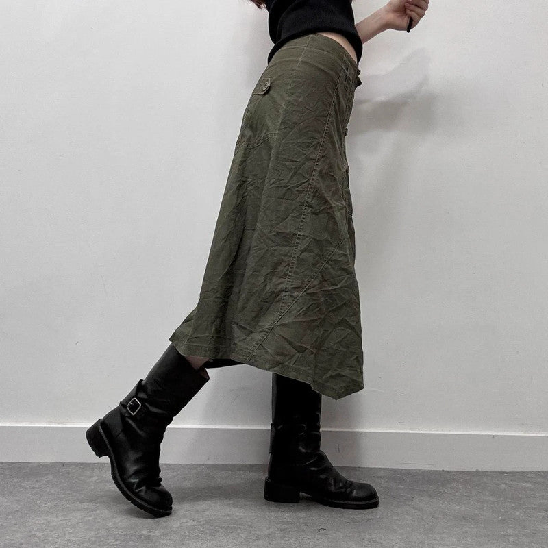 khaki cargo flare ruffle skirt
