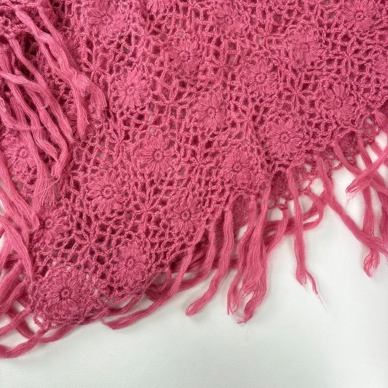 pink sheer knit crochet poncho