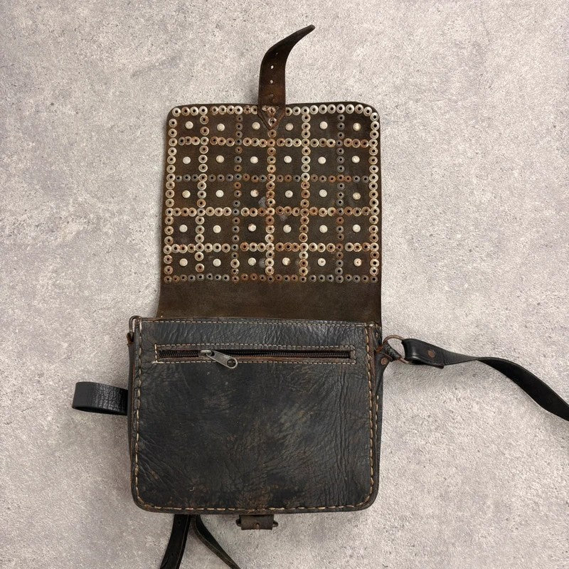 Black leather studded coin bag