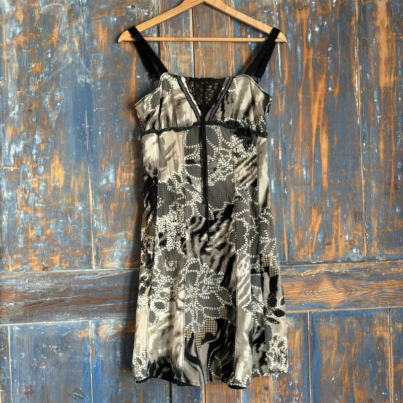 distressed black lace up dress