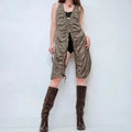 gathered cinched khaki green pantaloon dress