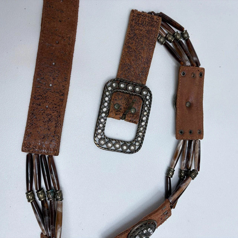 brown leather beaded western belt