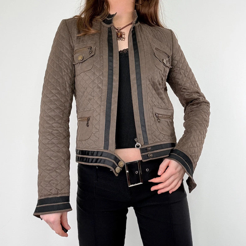 quilted khaki cropped boxy jacket