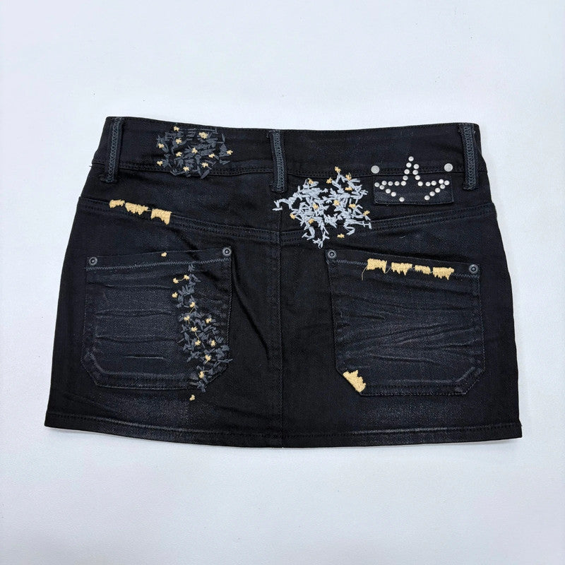 black studded grunge denim mini skirt