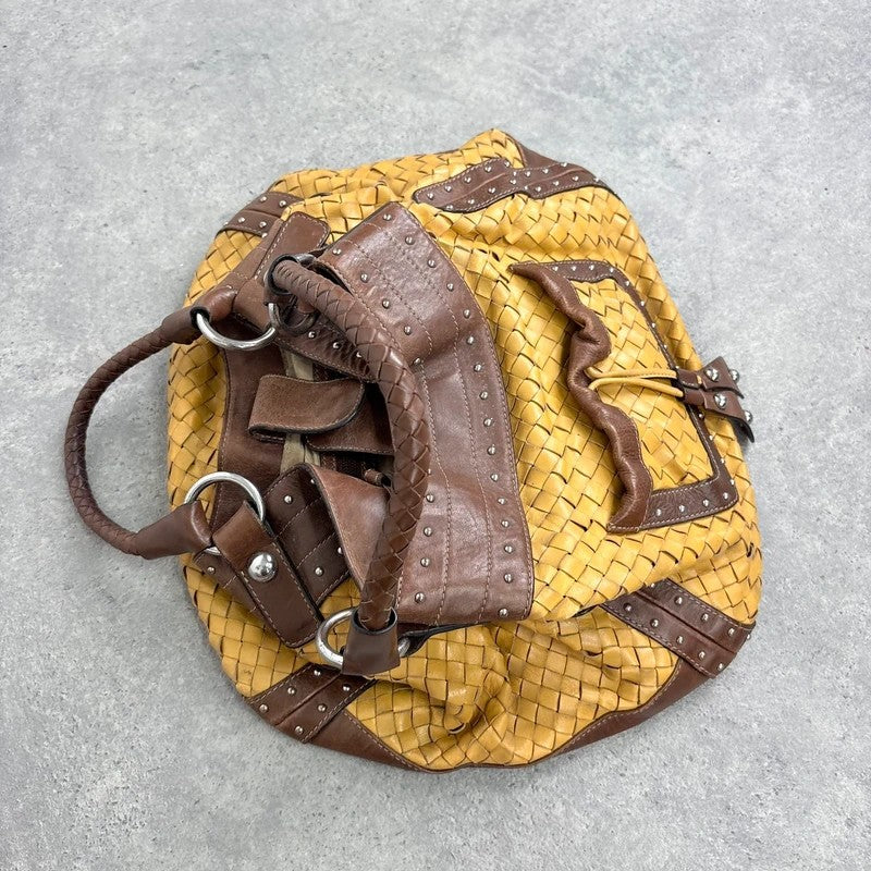Woven leather brown Karen millen studded handbag