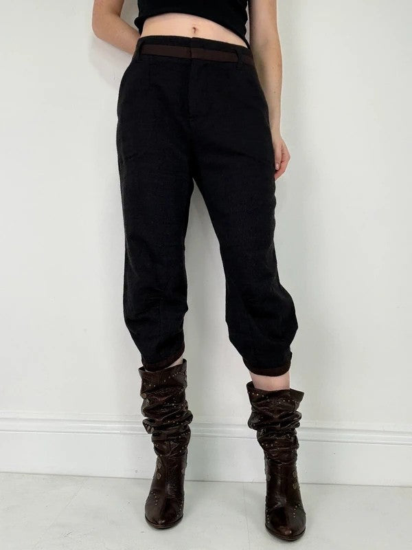Pleated wool pinstripe capri grunge trousers
