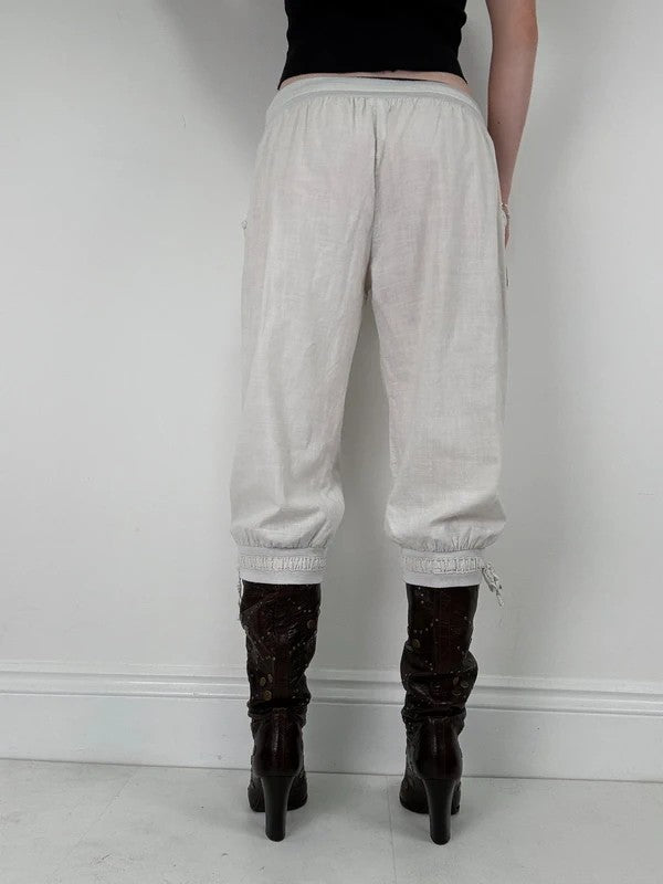 low rise white cotton lace bloomer capri trousers