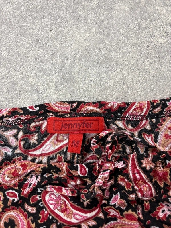 paisley flared wide neck blouse
