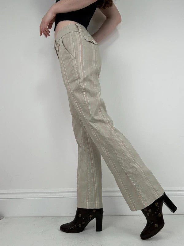 Pinstripe cream cargo flare vintage trousers