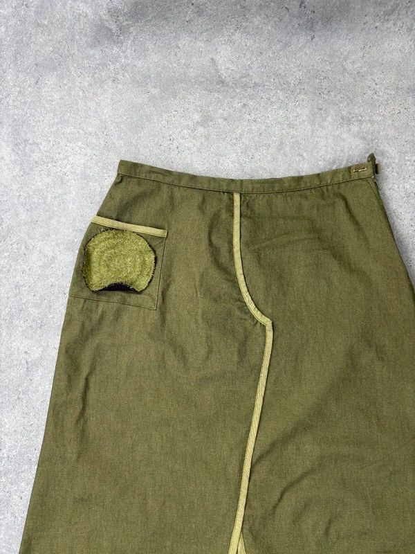 asymmetric khaki maxi skirt
