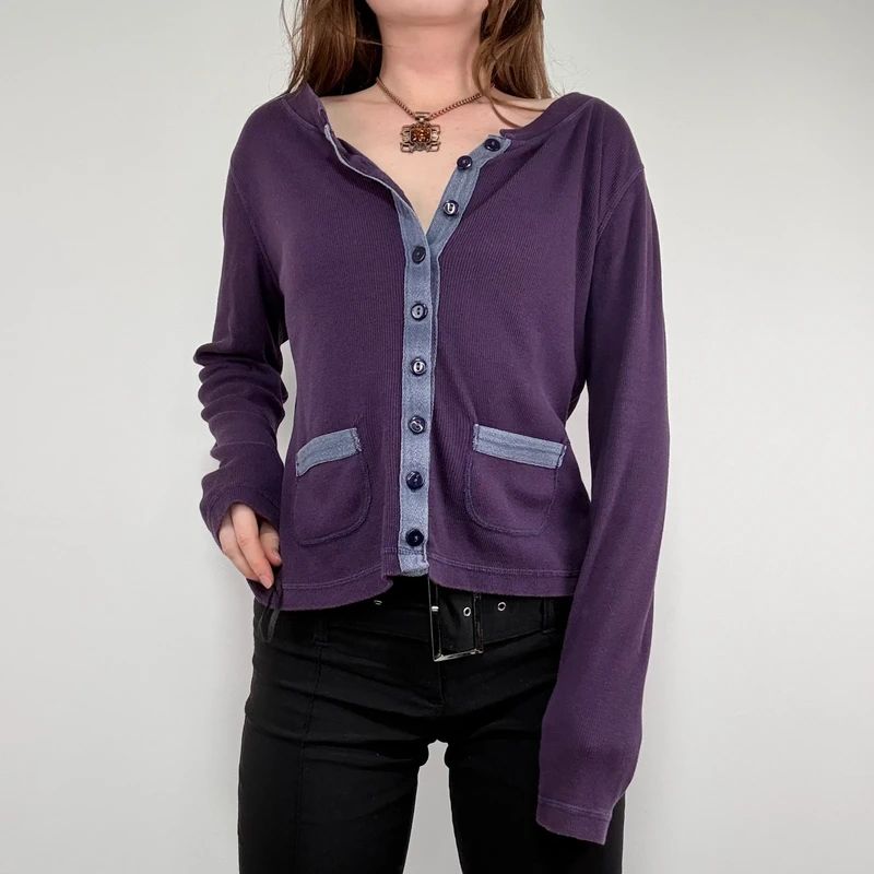 slouchy cotton button long sleeve t-shirt