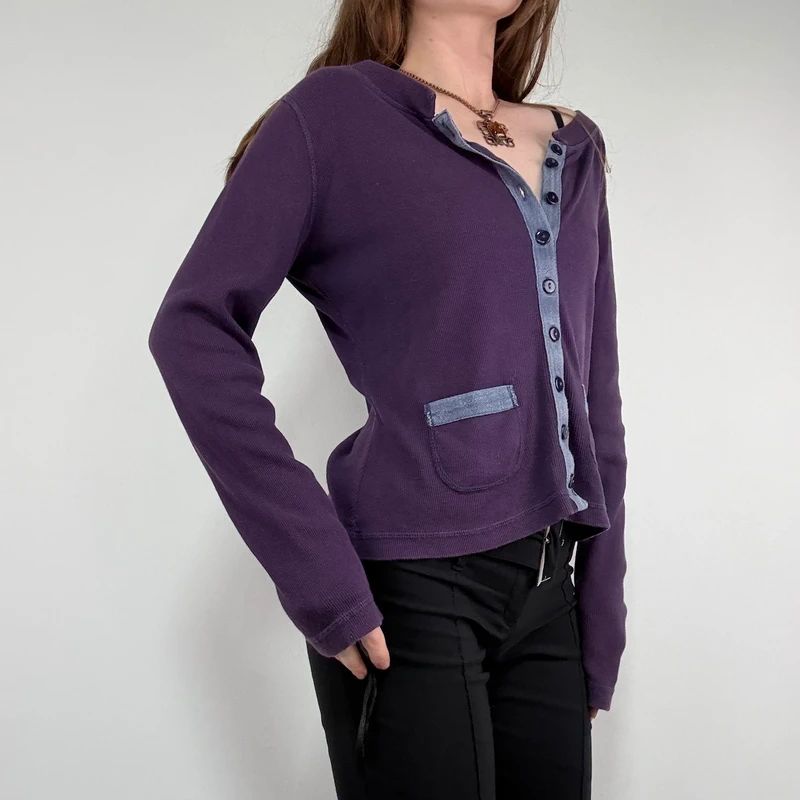 slouchy cotton button long sleeve t-shirt