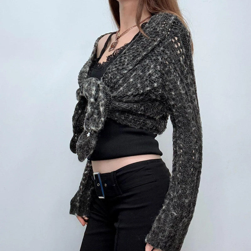 grey wrap wide neck cardigan