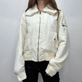 cream slouchy fur bomber jacket
