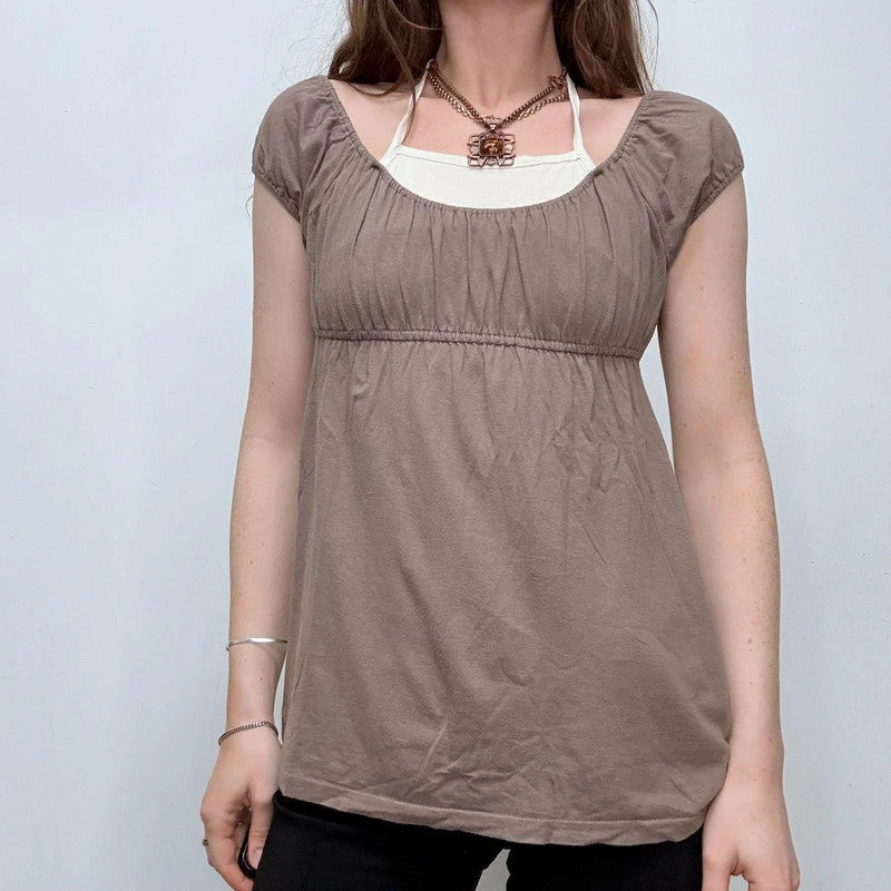 brown layered flared halter top