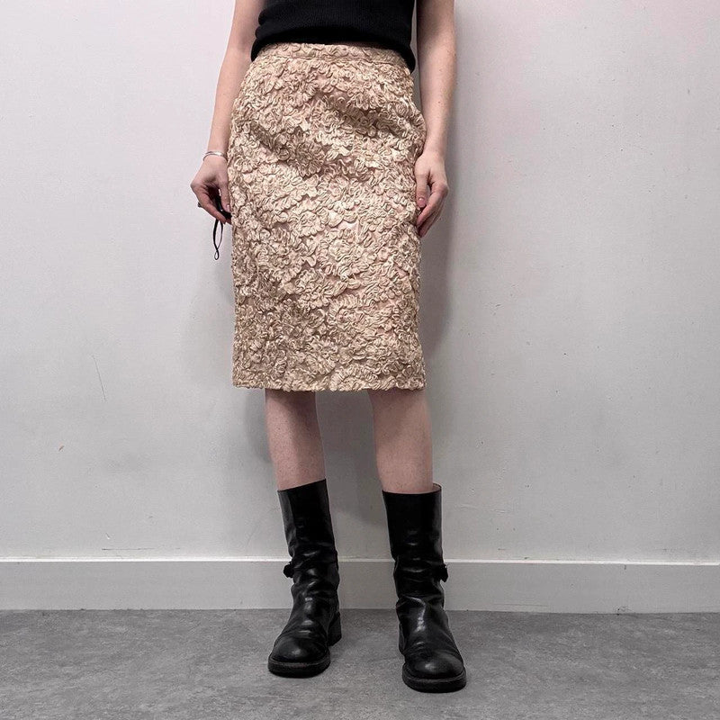 cream lace coquette midi skirt