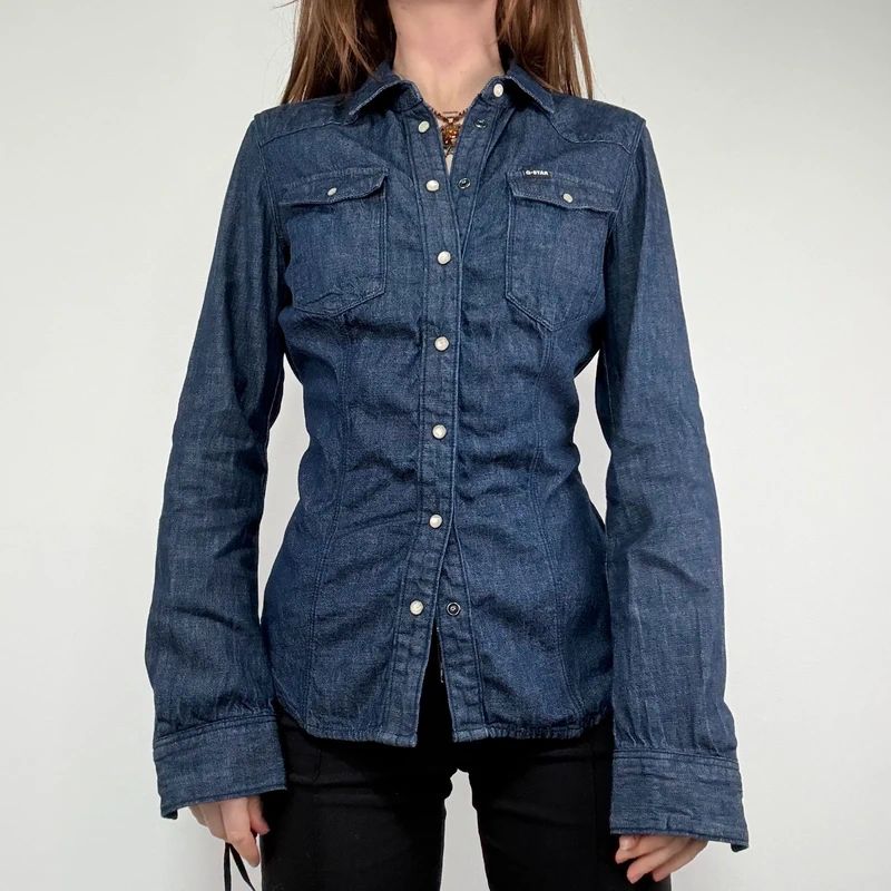 G-star raw dark denim gathered fitted shirt