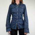 G-star raw dark denim gathered fitted shirt