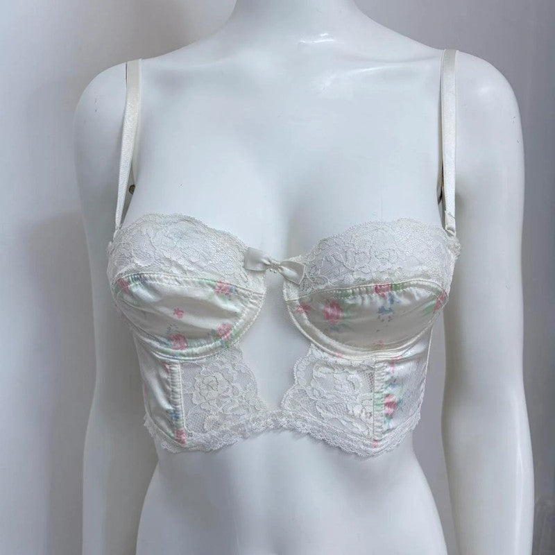 vintage lace satin floral bralet