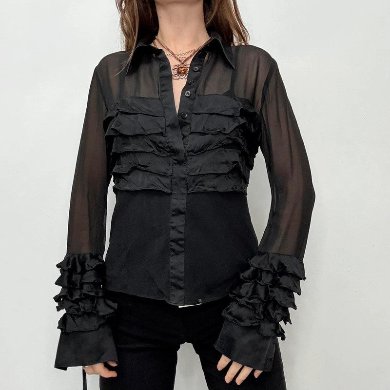 black ruffle grunge flare shirt
