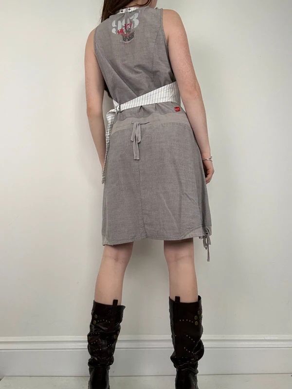 Grey pinstriped layered waistcoat dress