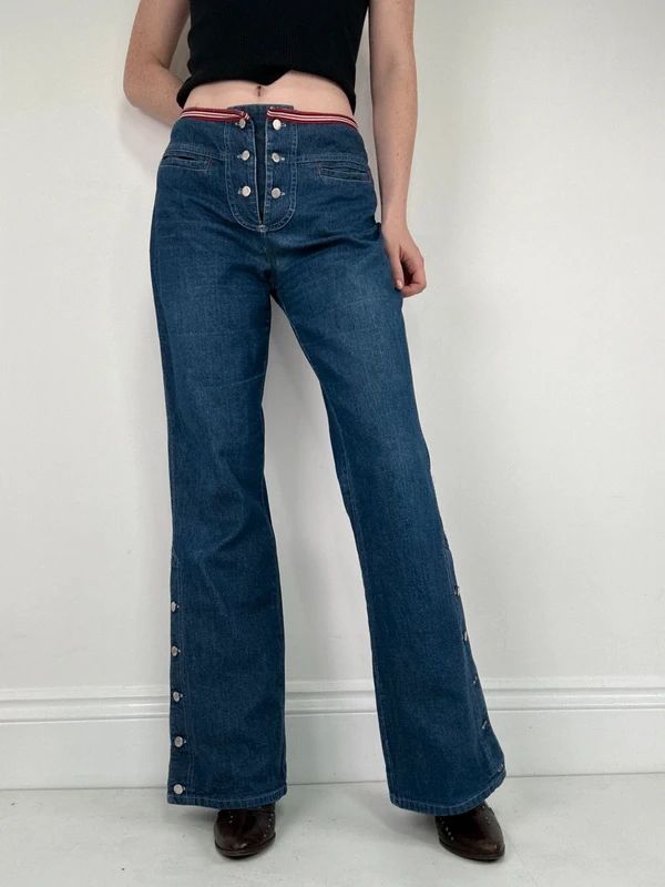 Vintage napoleonic nautical button up denim flares