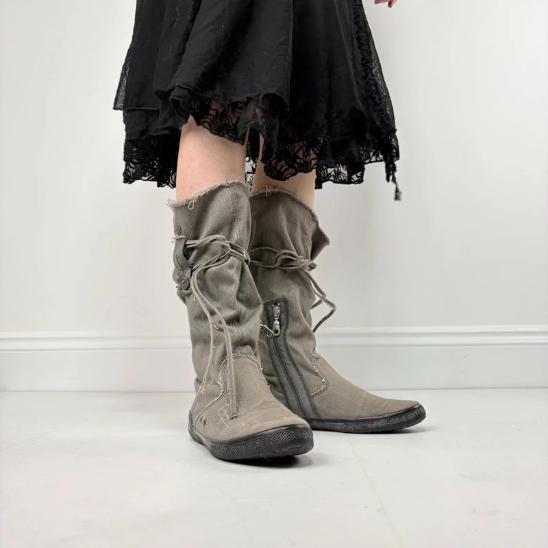 grey canvas slouchy trainer boots