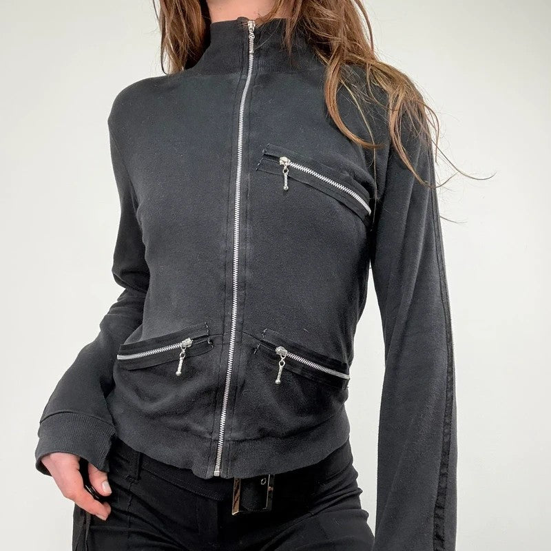 Black grunge jersey Zip-up sweater