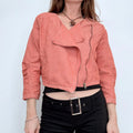red linen cropped asymmetric jacket