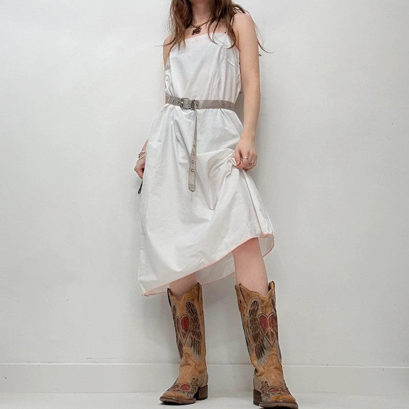 white linen embroidered midi dress