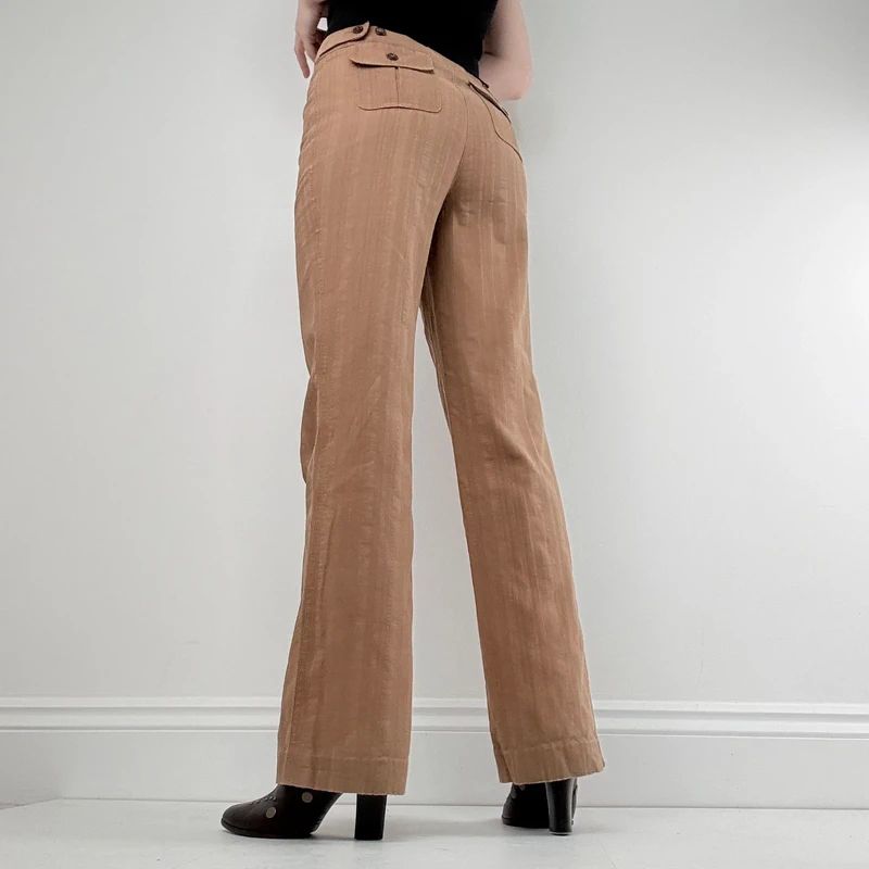 brown pinstripe wide leg flared