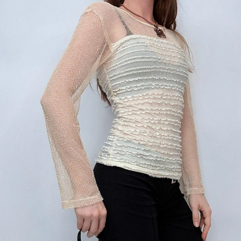sheer crinkle ruffle t-shirt