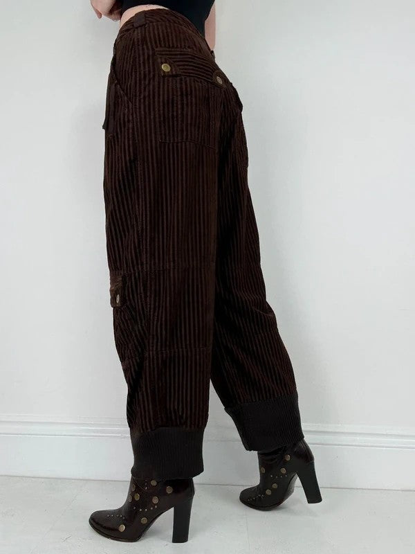 brown pinstriped ribbed Jumbo cord capri trousers