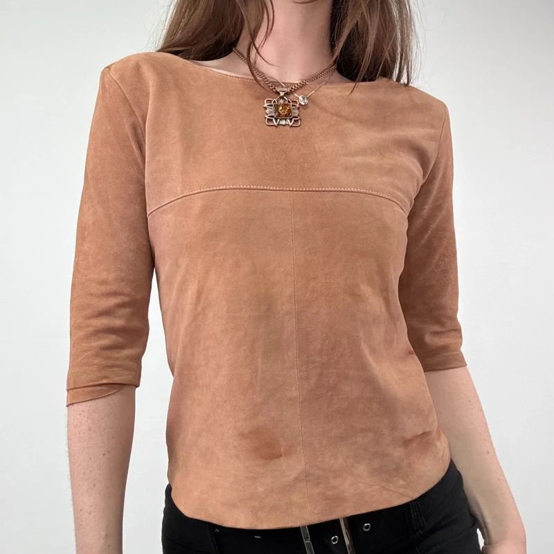 Boat neck Suede Fitted Top