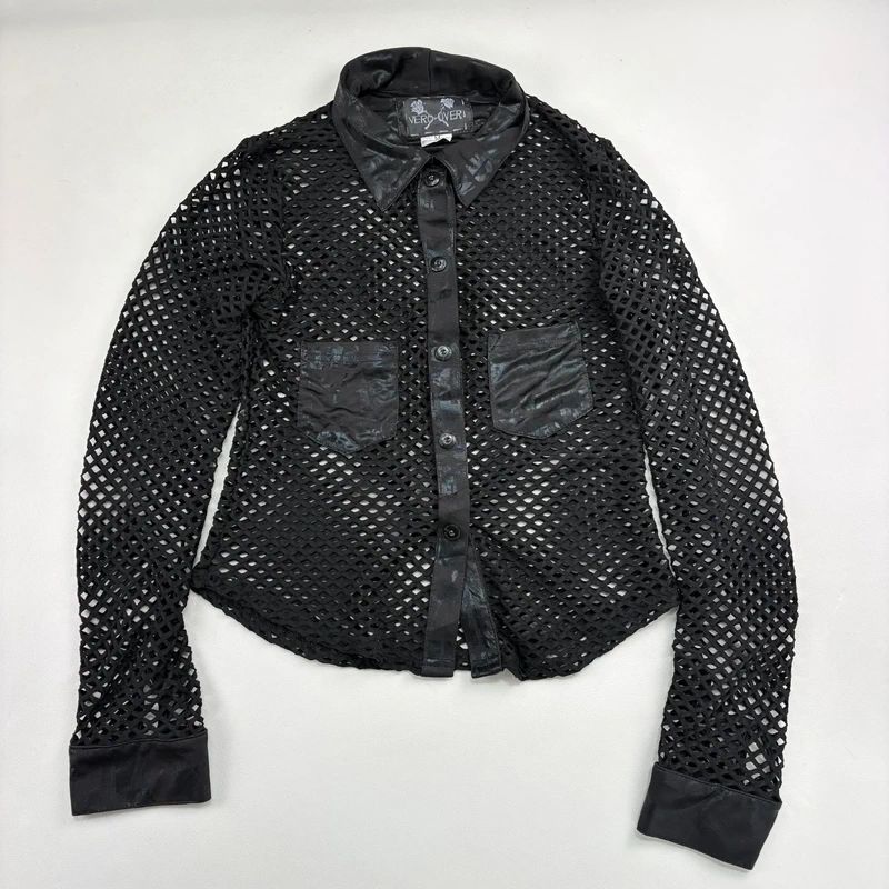 Black fitted Fishnet Mesh Grunge Shirt