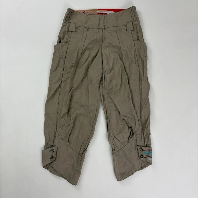 khaki low rise puff pleated trousers