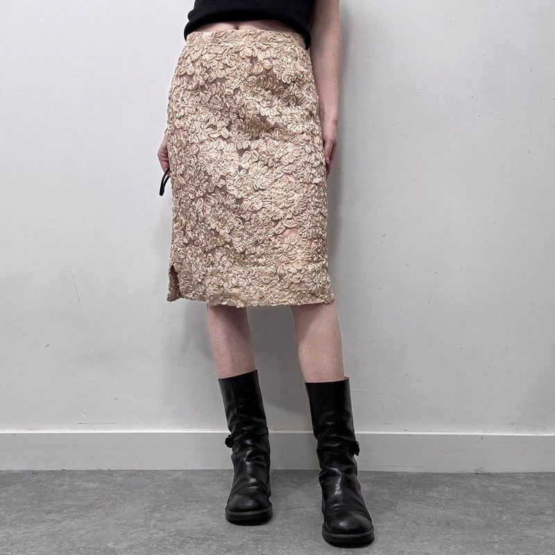 cream lace coquette midi skirt