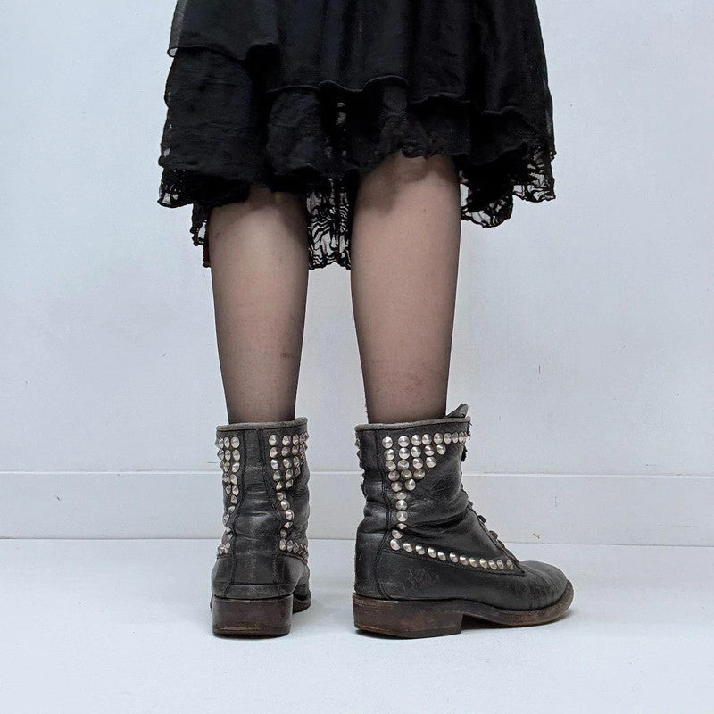black studded leather biker boots