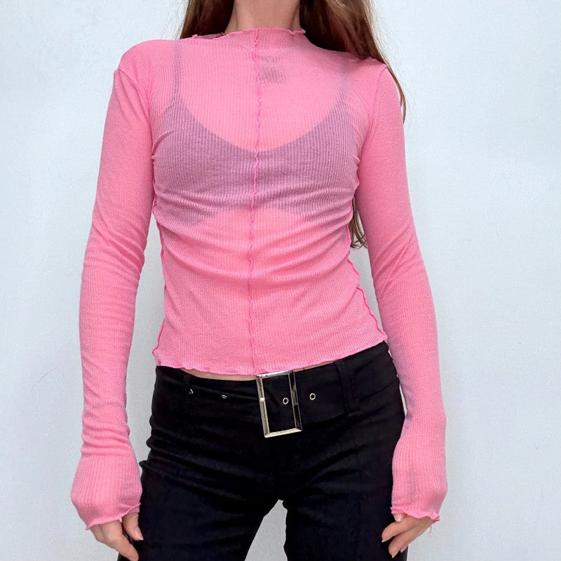 sheer pink ribbed t-shirt