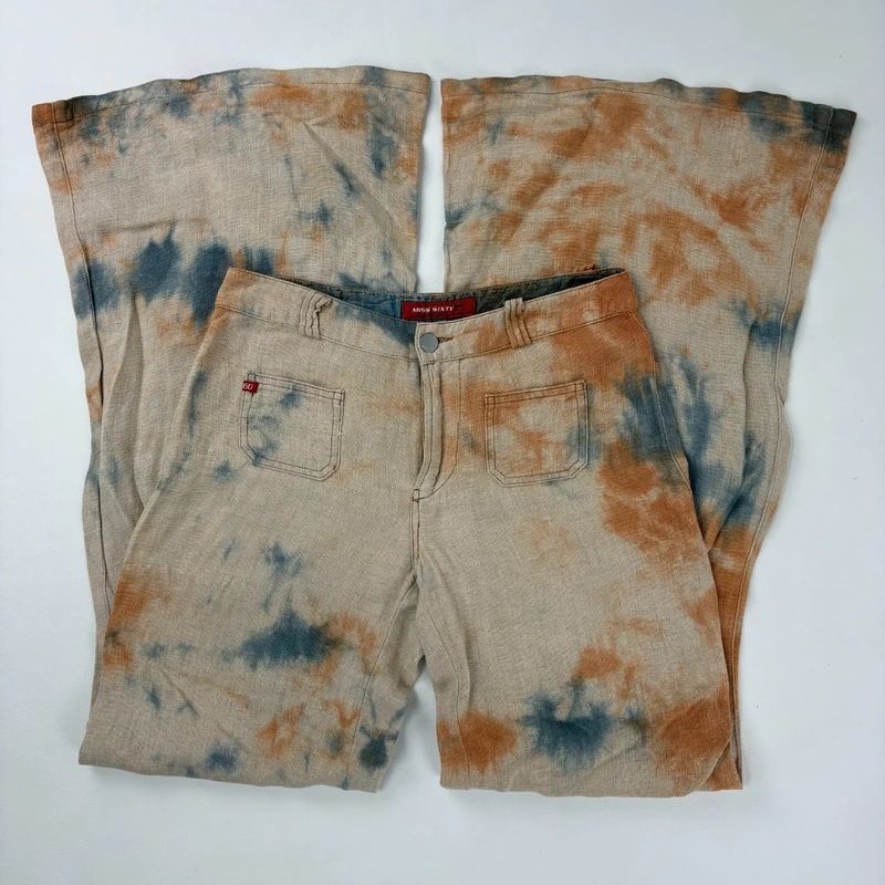 wide leg distressed dyed Linen trousers