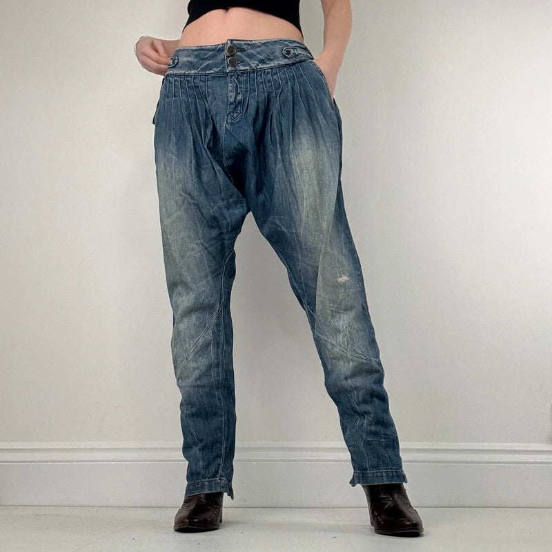 pleated low rise barrel archival puff jeans