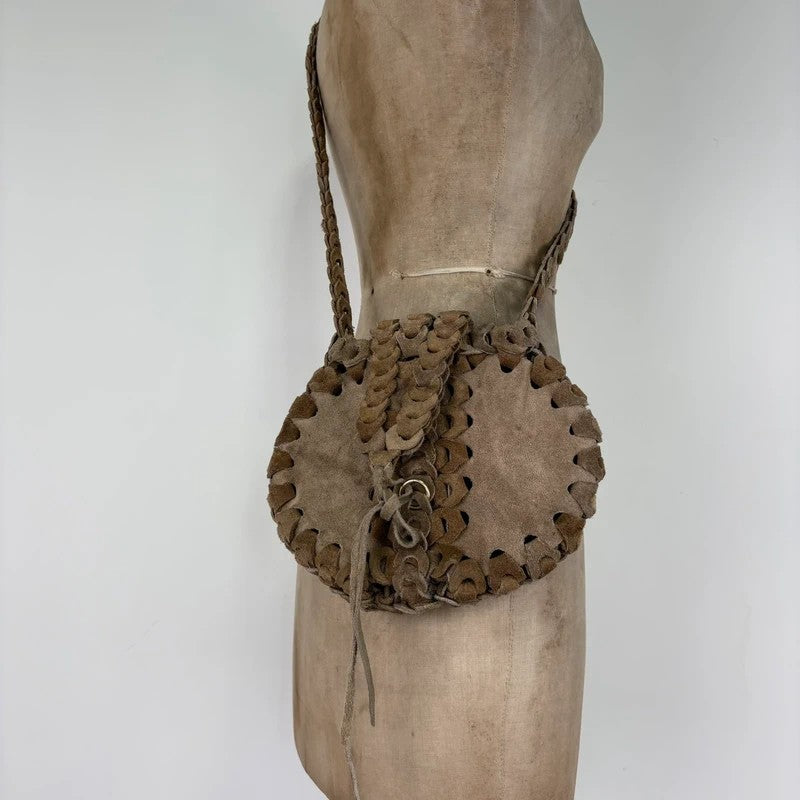 Boho suede circle woven crossbody bag