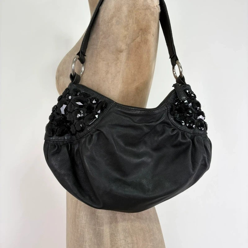 Leather gem studded mini handbag pouch hobo