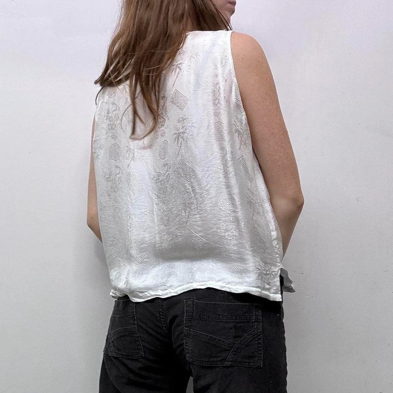 sheer white silk patterned vest