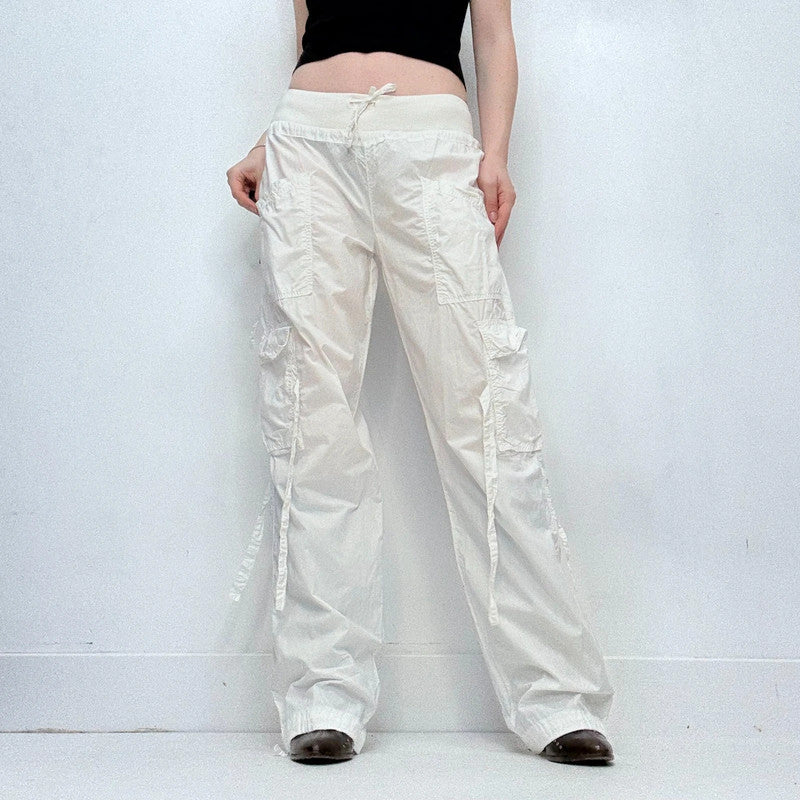 white gathered cinched cargo pants