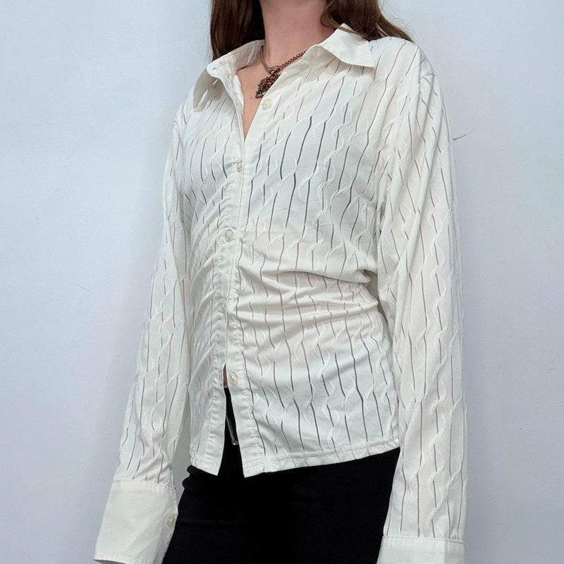 sheer white stretch flared shirt