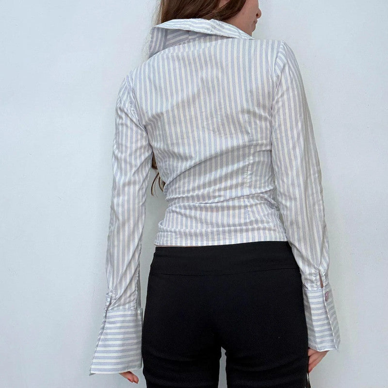 asymmetric striped ruffle shirt