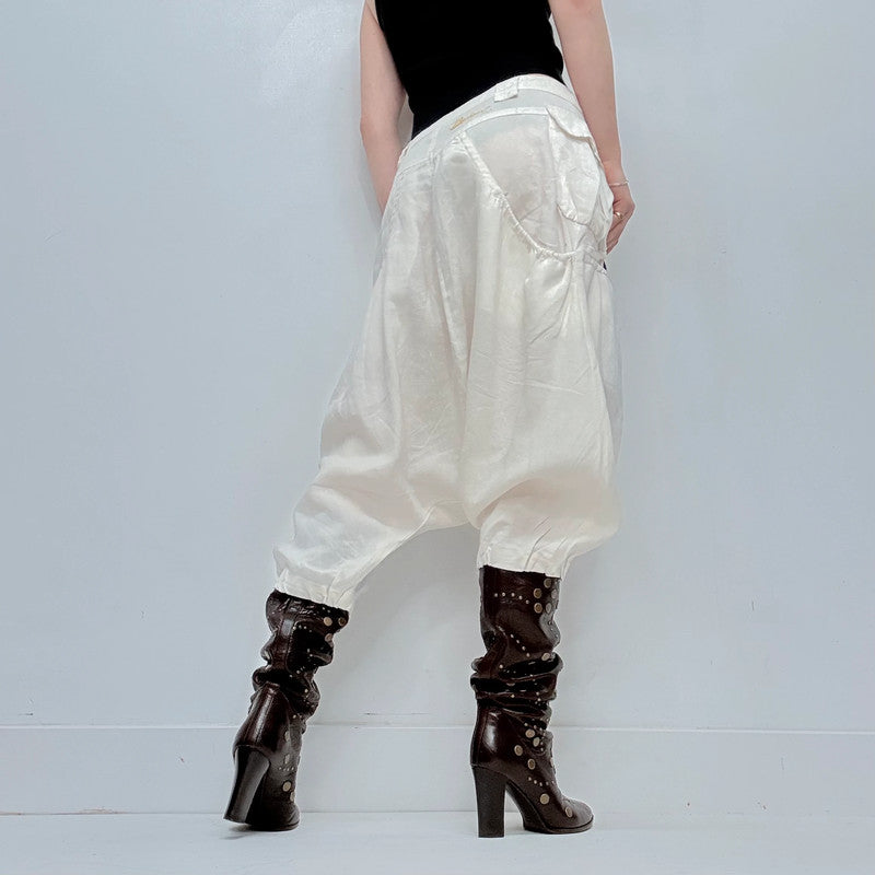 white batwing crop crotch slouchy trousers