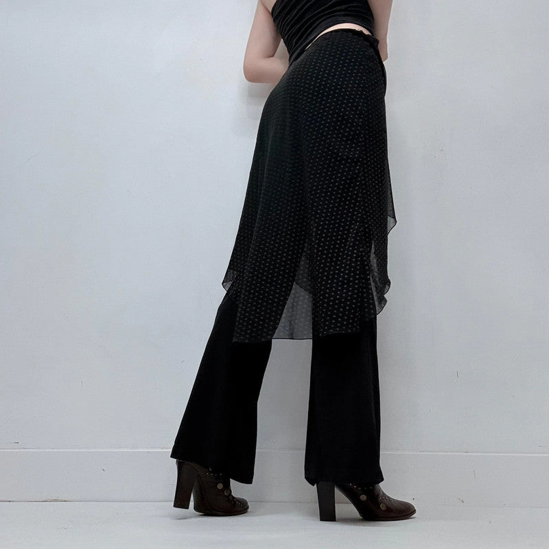 black layered polkadot skirt trousers