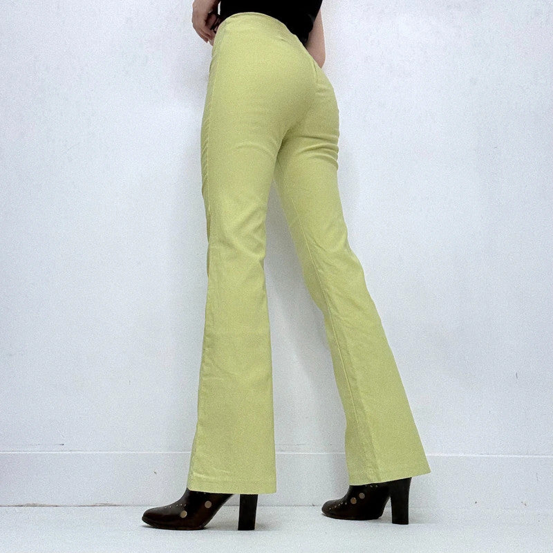 green flared trousers